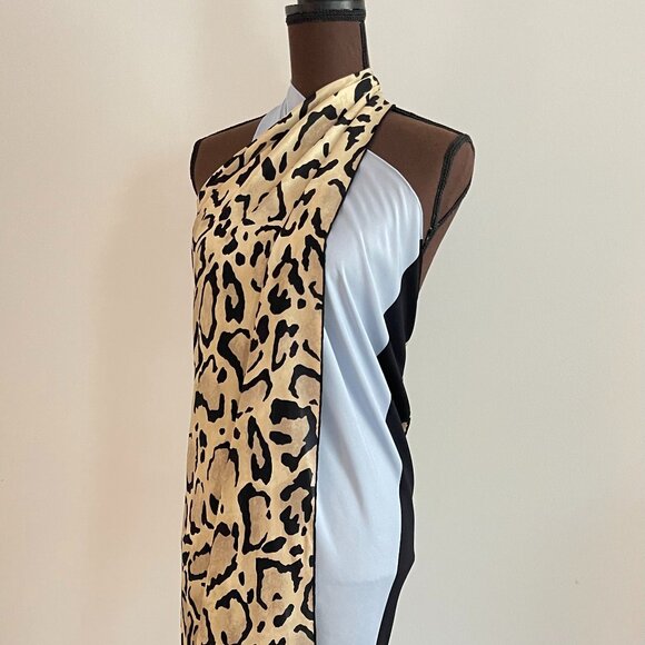 New Gucci Oversize Shawl Leopard Print Silk Blue Wrap Scarf - Picture 4 of 16